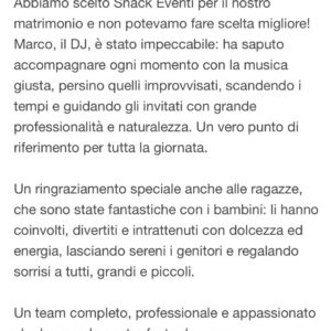 Recensione Google di un cliente Snack Eventi